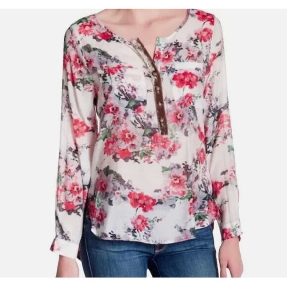 Size Medium ARATTA SILENT JOURNEY FLORAL PLAID SEMI-SHEER TOP Shirt Blouse - Picture 10 of 11